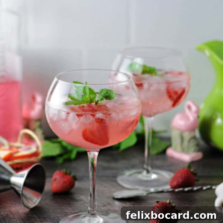 Two vibrant pink gin and tonic drinks in elegant wine glasses, ready to be enjoyed.