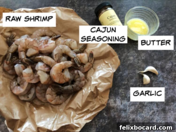 ingredients: raw shrimp, garlic, butter and seasoning
