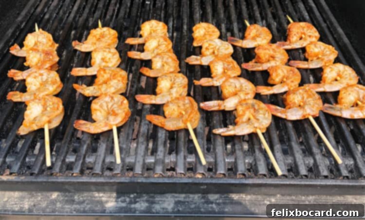 shrimp skewers on the grill