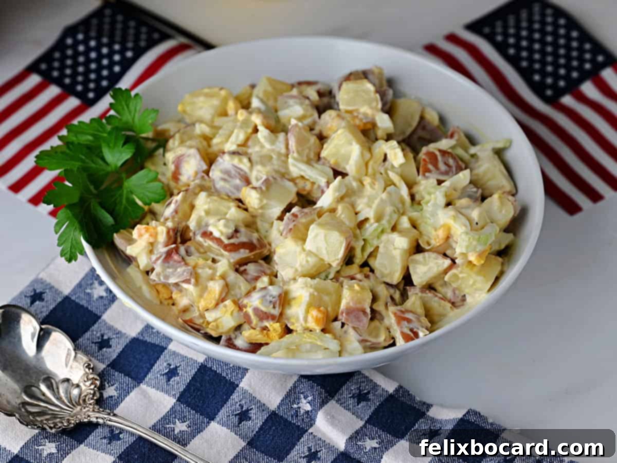 Creamy Red Potato Salad 2 A bowl of red skin potato salad ready to serve.