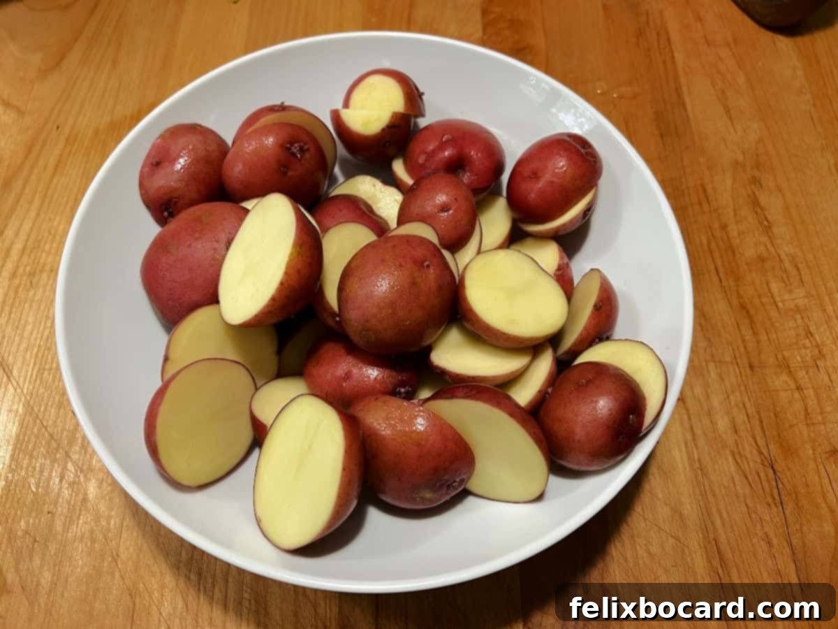 Creamy Red Potato Salad 5 Cut up potatoes in a bowl.