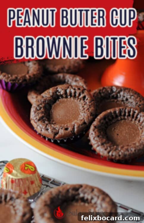 A stunning shot of a plate overflowing with finished peanut butter cup brownie bites, ready to be enjoyed.