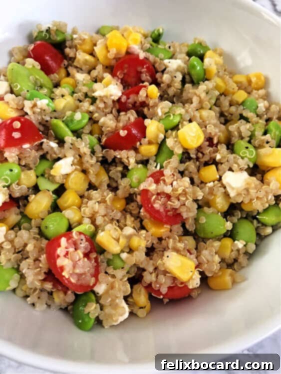 close up of quinoa edamame salad