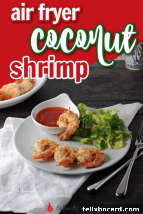 Crispy Air Fryer Coconut Shrimp 4 Air Fryer Coconut Shrimp with dipping sauce, perfect for Pinterest sharing