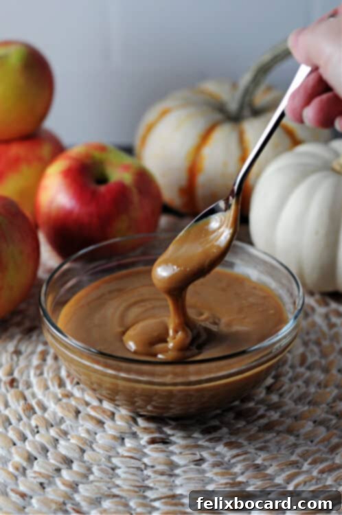 Instant Pot Dulce de Leche 2 Instant pot caramel sauce spooned from a bowl, highlighting its creamy texture.