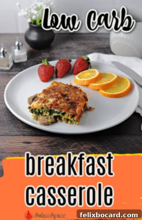 Keto Breakfast Casserole with Spinach, Bacon, and Eggs 9 pin for low carb breakfast casserole