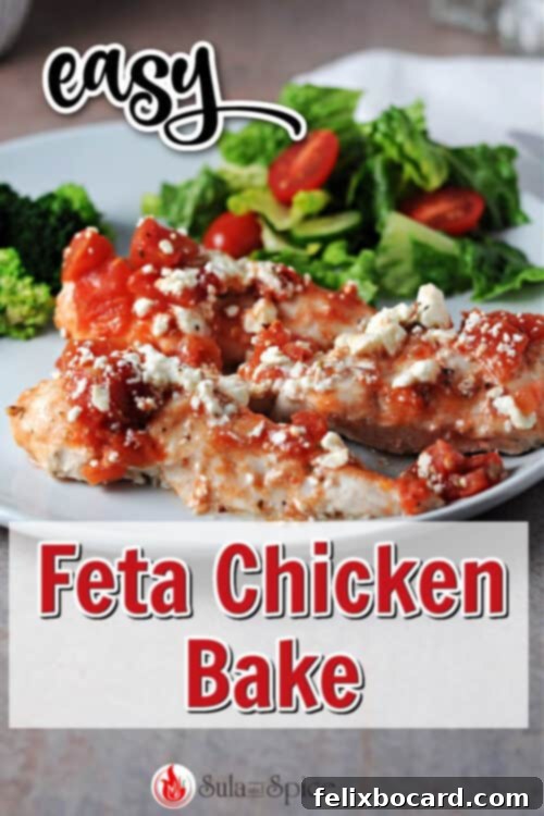 Mediterranean Feta Chicken Tenders 8 A vertically oriented image featuring baked feta chicken, designed as a Pinterest pin.