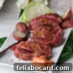 Sliced corned beef made in the Instant Pot without cabbage.