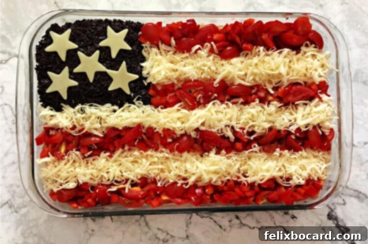 Taco dip decorated as an American flag
