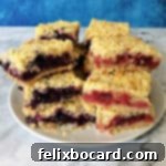 Star Spangled Berry Crumble Bars 4 Red, white, and blue berry bars showing a blue stack on the left and a red stack on the right