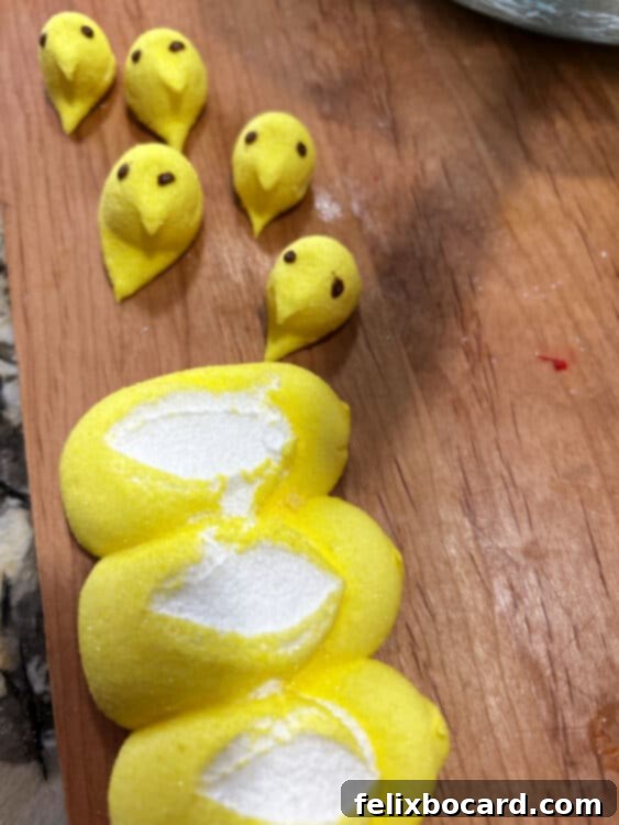 some peeps with heads cut off for decorating with.