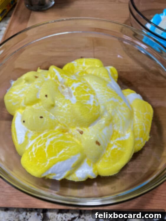 bowl of microwaved peeps before stirring.