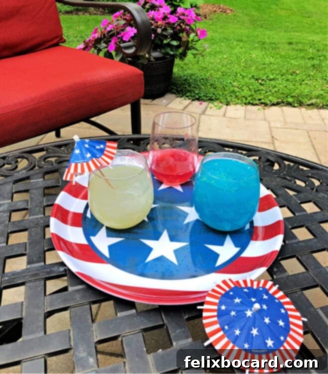 Patriotic Spirit Slush 3 A trio of red, white, and blue slush drinks, with the red drink visibly more consumed, indicating a clear favorite.