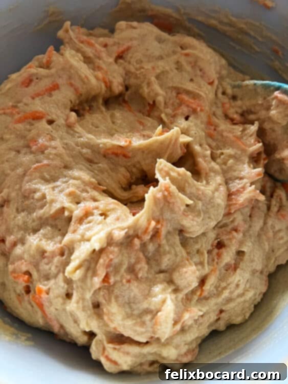 old fashioned carrot cake batter mixed and ready