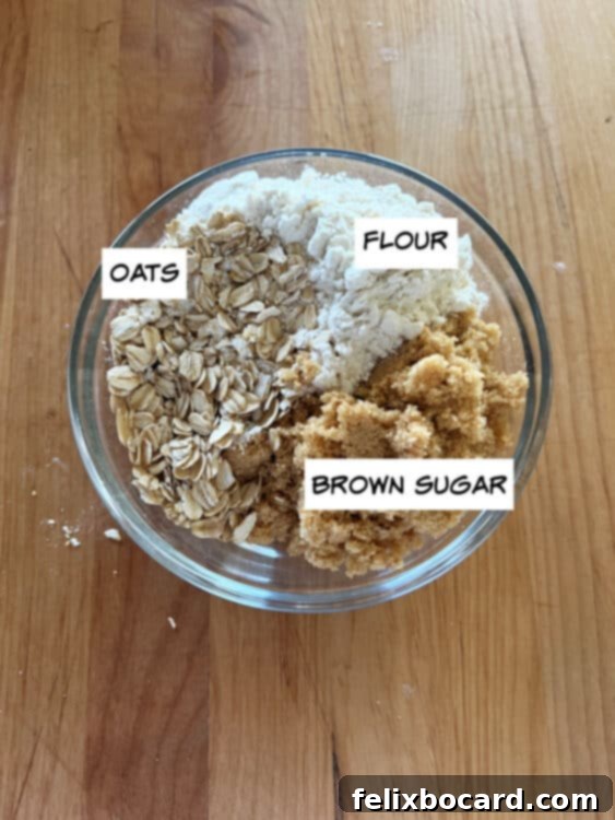 Streusel ingredients in a bowl: oats, flour, and brown sugar mixed together.