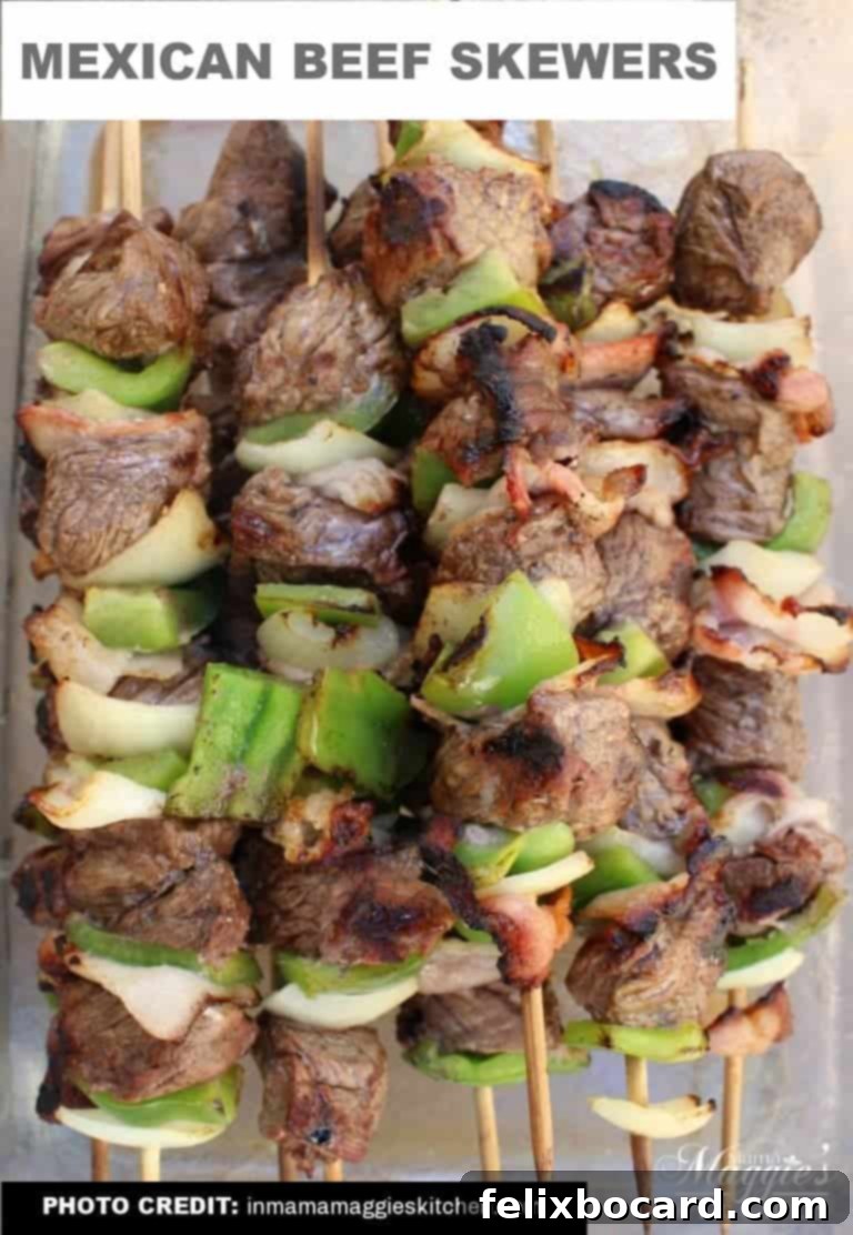 Zesty Mexican beef skewers ready for the grill, perfect to serve with tortillas and salsa.