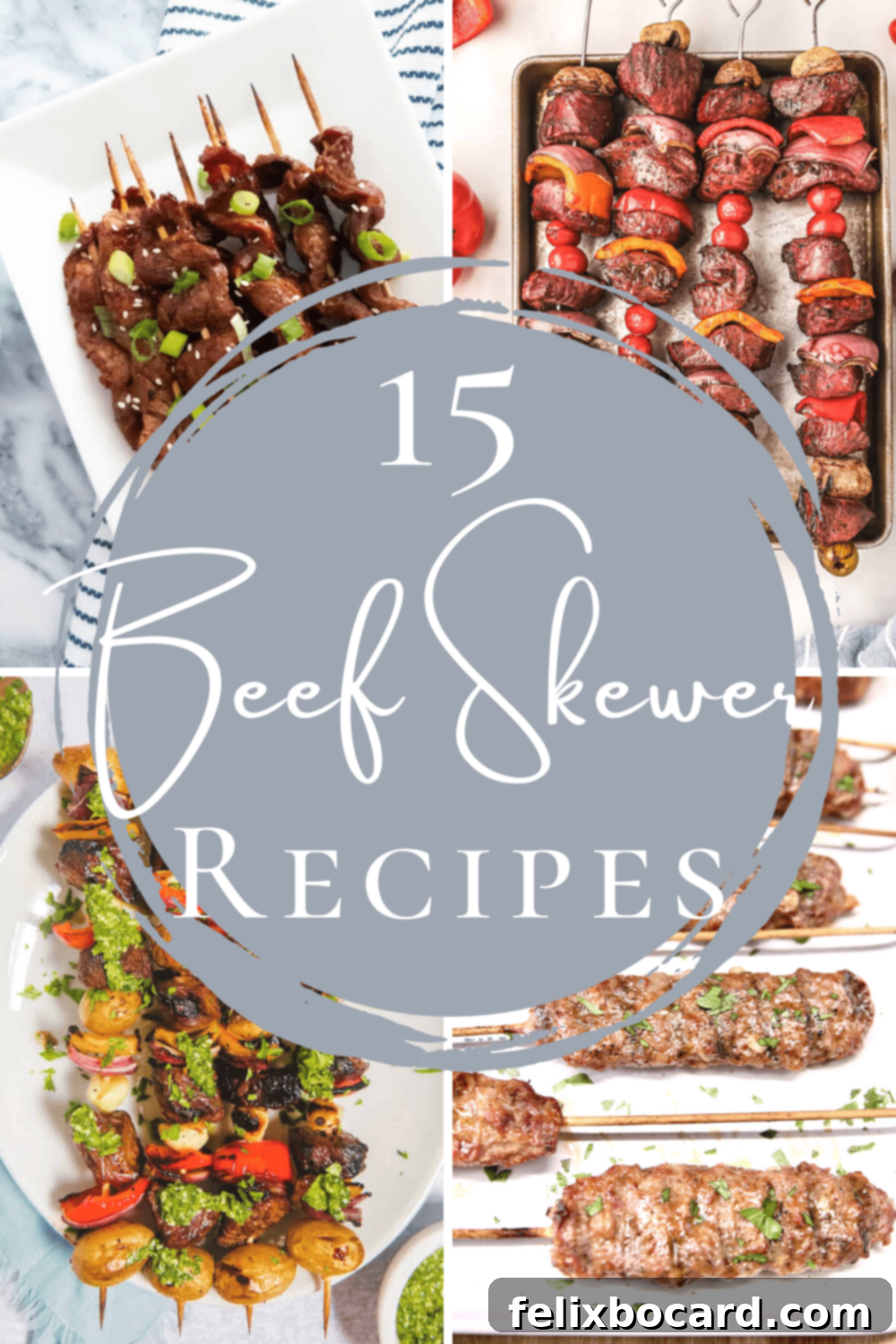 A collage of various delicious beef skewer recipes, perfect for summer grilling inspiration.