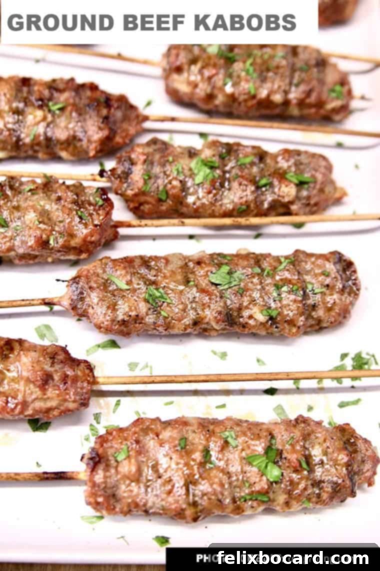 Juicy ground beef kabobs seasoned and grilled to perfection, served on a stick like a burger.