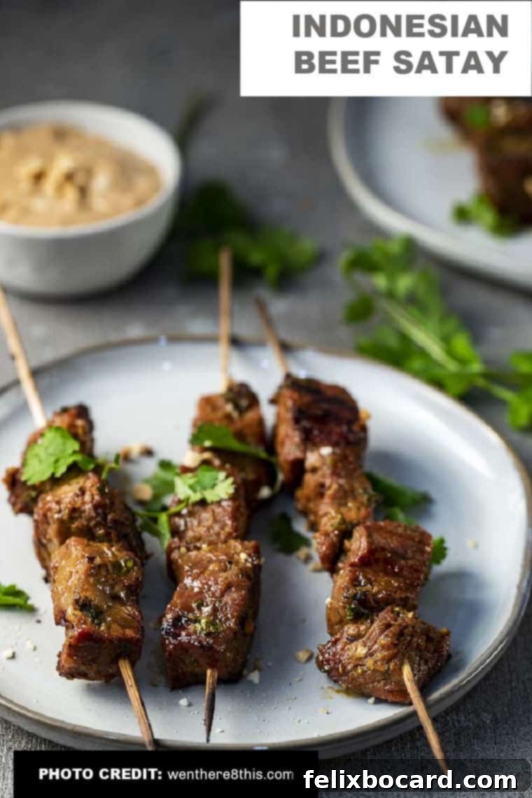 Authentic Indonesian beef satay skewers, marinated and grilled, served with a rich peanut sauce.