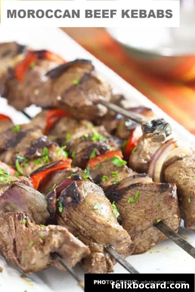 Flavorful Moroccan beef kebabs, seasoned with earthy spices and grilled to perfection for a summer dinner.