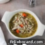 bowl of chicken and barley soup.