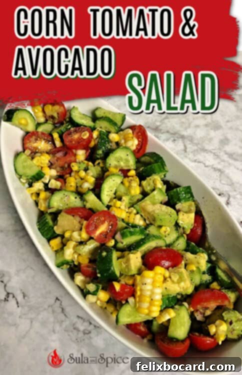 Corn Tomato Avocado Salad in a bowl, perfect for sharing.