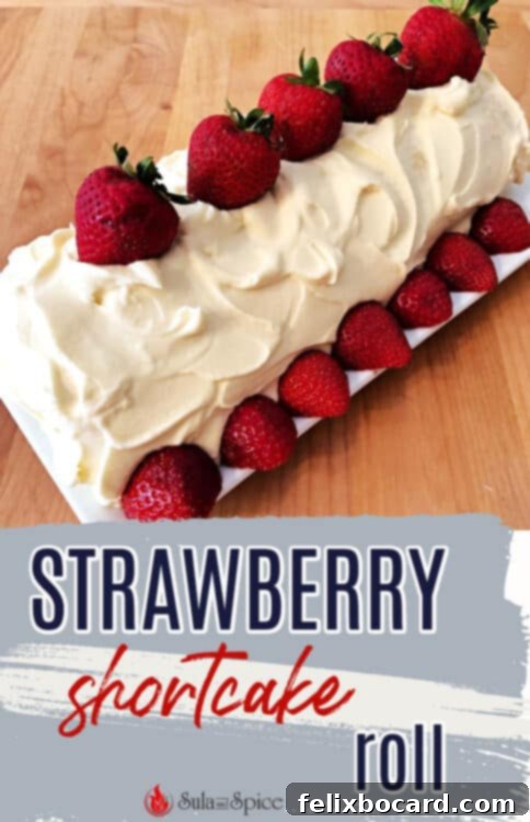 Strawberry Shortcake Swirl 9 Pinterest pin graphic for strawberry shortcake roll recipe