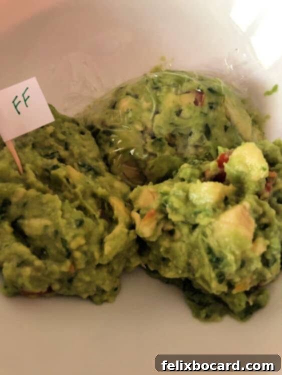 Three portions of guacamole with different preservation treatments