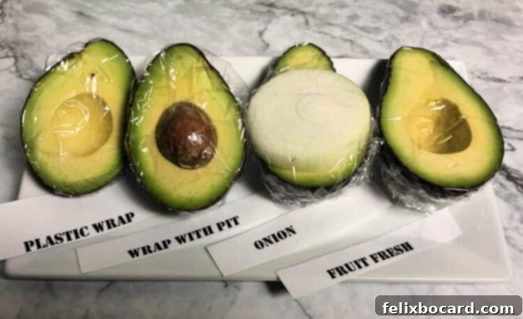 Initial setup of various methods to keep cut avocados green
