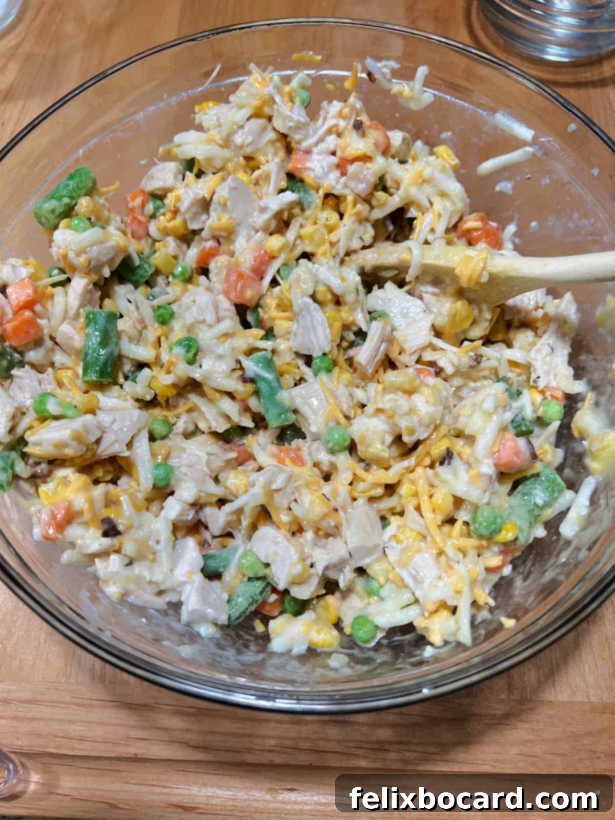 All ingredients combined in a bowl, ready for baking.