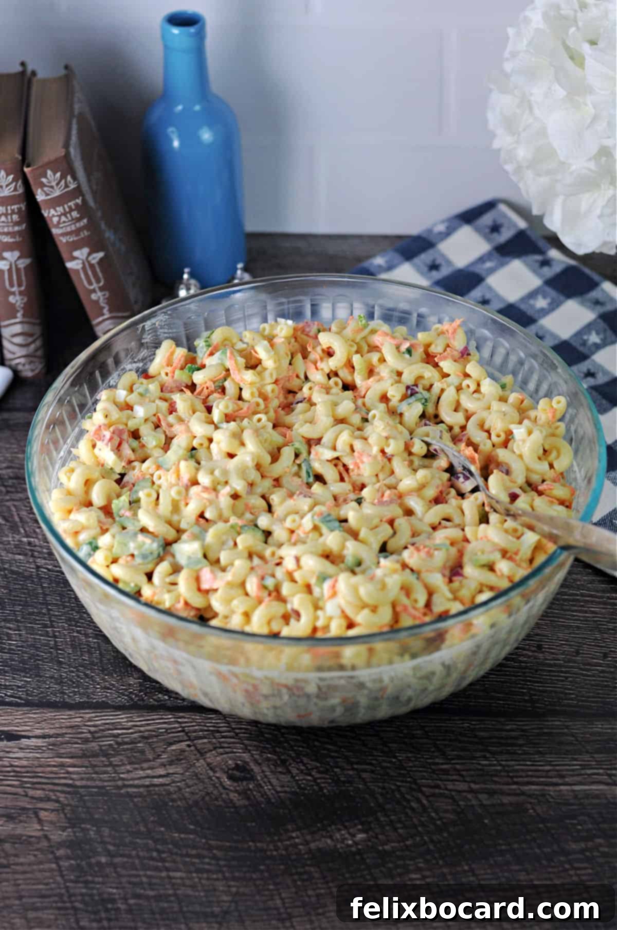 Irresistibly Sweet Macaroni Salad 2 granma's sweet creamy macaroni salad in a big serving bowl.