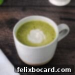 top down view of green matcha tea latte.