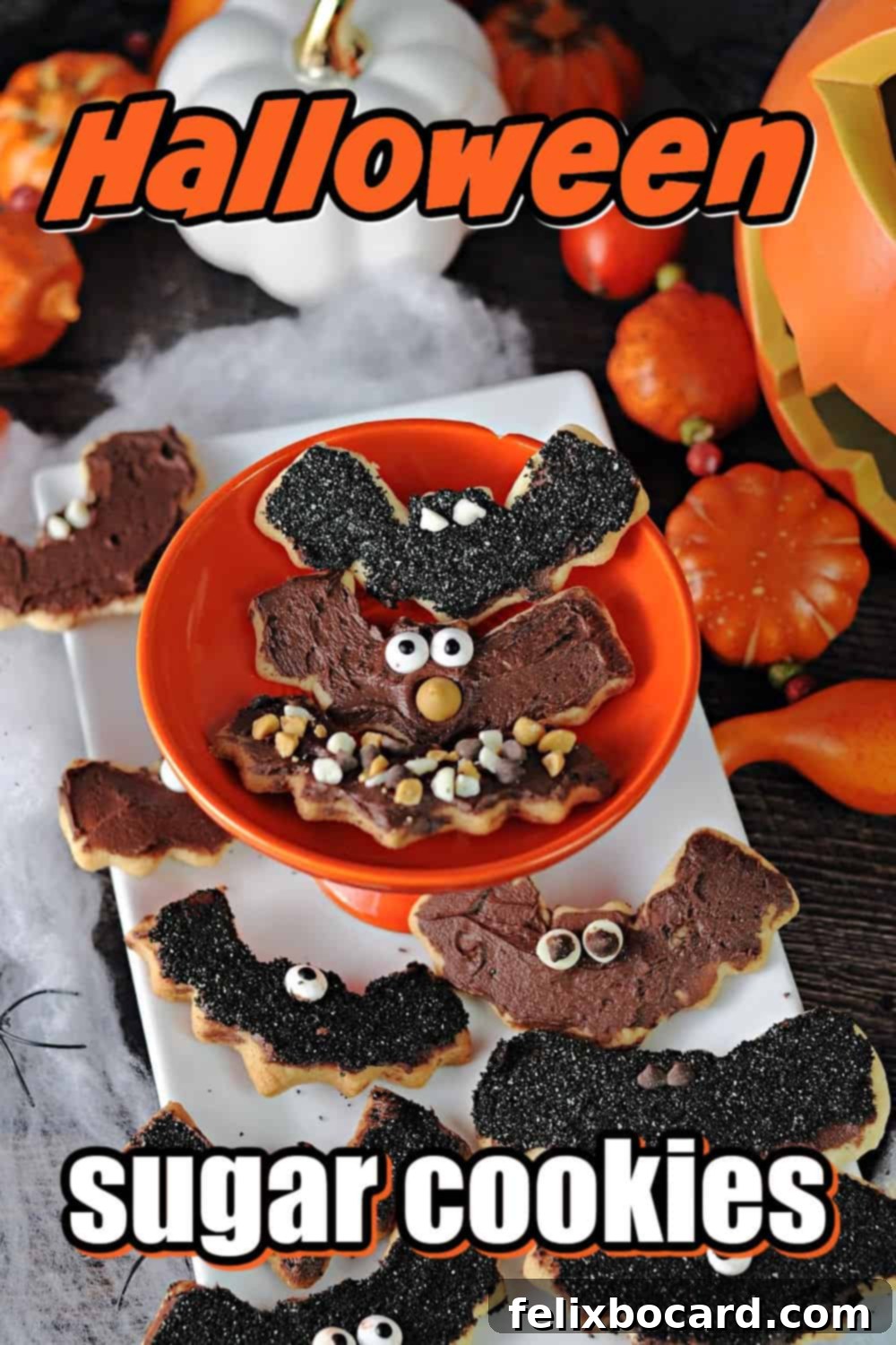 A Pinterest-friendly image for bat sugar cookies.
