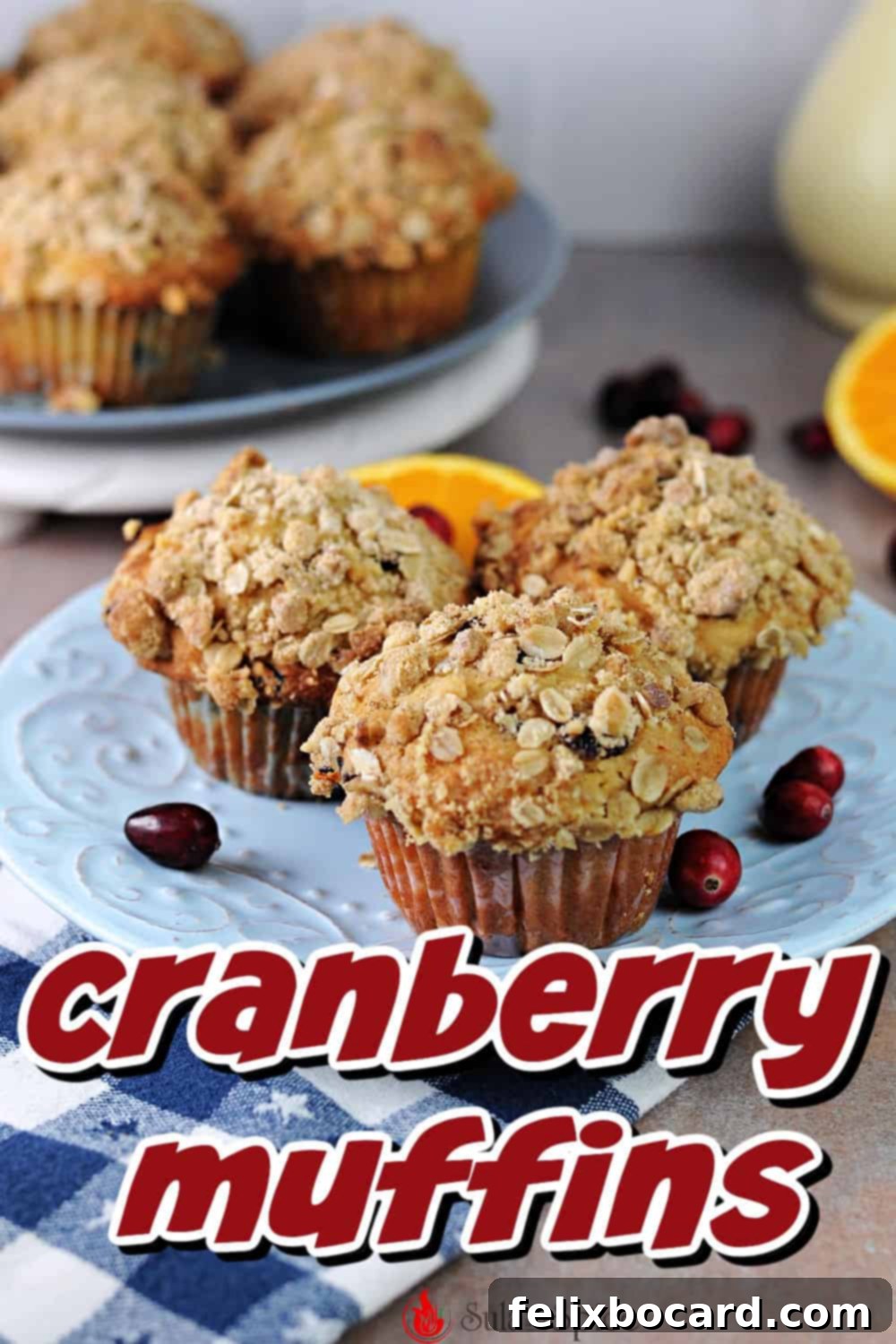 Pinterest pin image for Cranberry Walnut Muffins, showcasing the muffins and key ingredients.