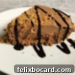 Frozen Campfire Pie 7 slice of s'mores pie drizzled with chocolate on a small white plate