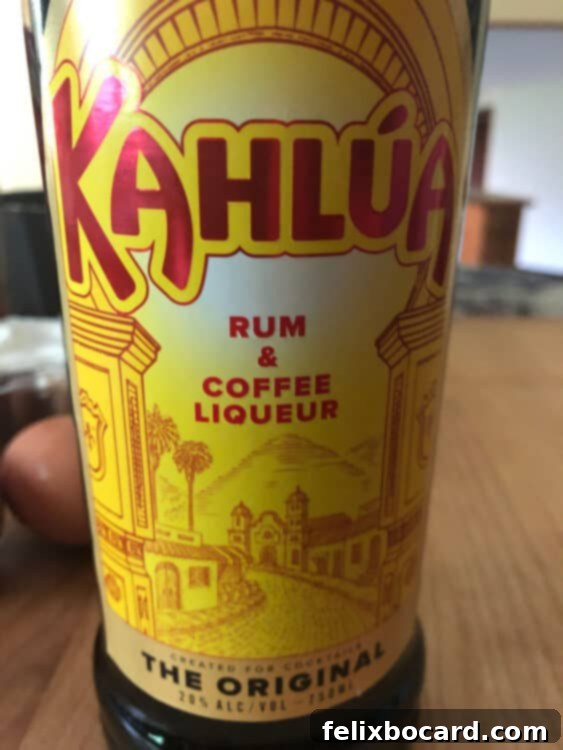 bottle of Kahlua liqueur, suggesting an adult beverage ingredient