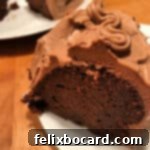 slice of Kahlua Chocolate cake with frosting, highlighting the texture