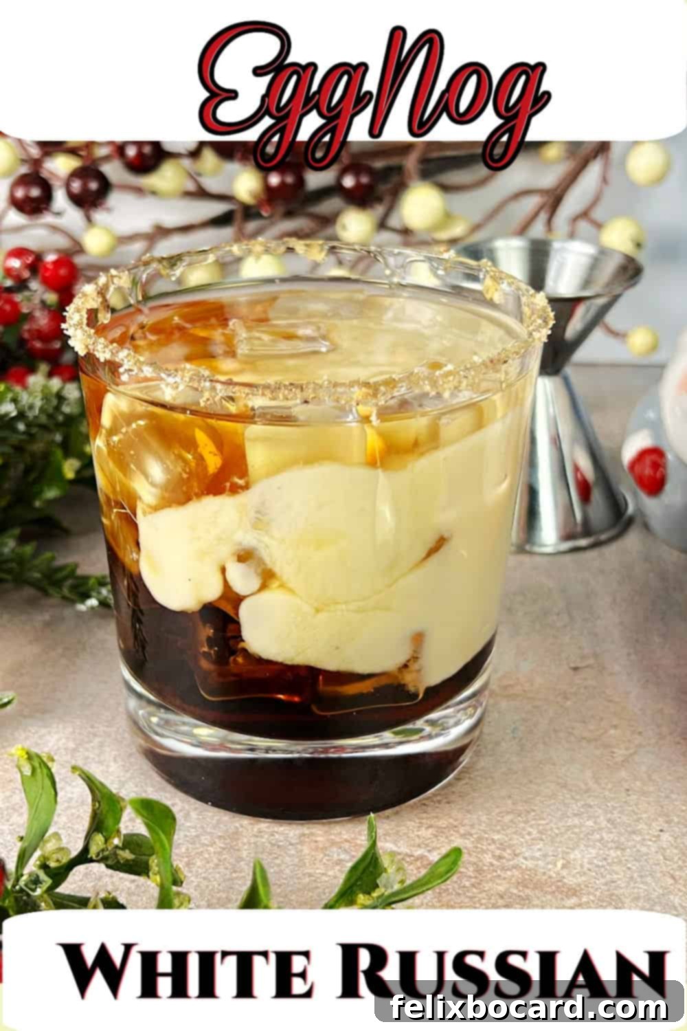 Yuletide White Russian 6 A beautiful Pinterest-optimized image for an Eggnog White Russian cocktail, perfect for sharing holiday drink ideas.