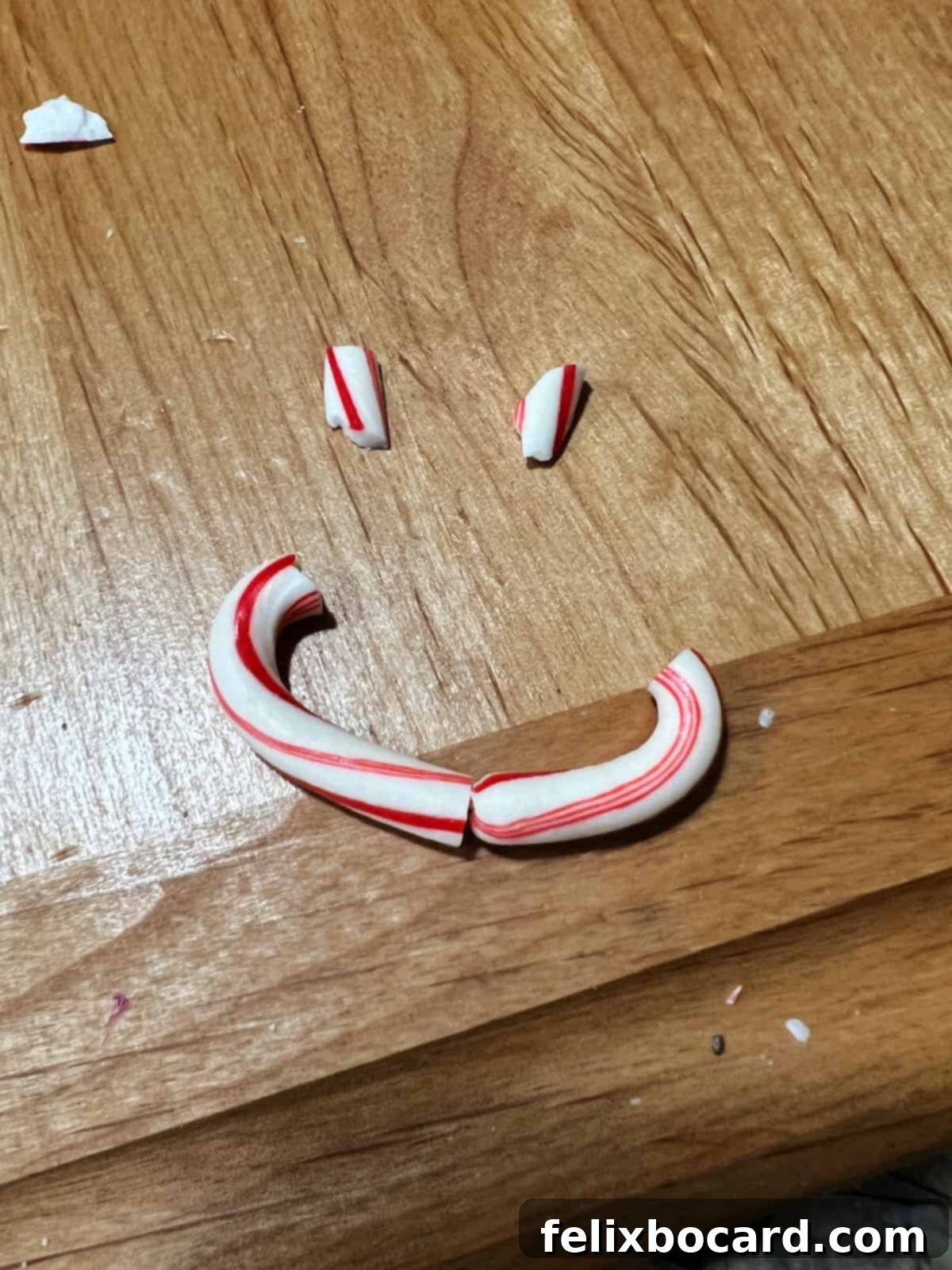 Minty Morning Flapjacks 9 Re-formatted smiley face made from small candy cane pieces, demonstrating a wider and more effective smile.