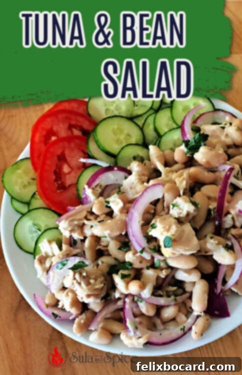 Fresh Tuna Bean Medley 5 Pin for tuna and bean salad, showcasing the finished dish with fresh garnishes.