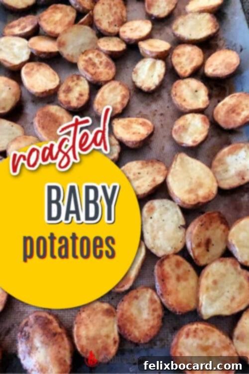 Pin graphic for roasted baby potatoes recipe