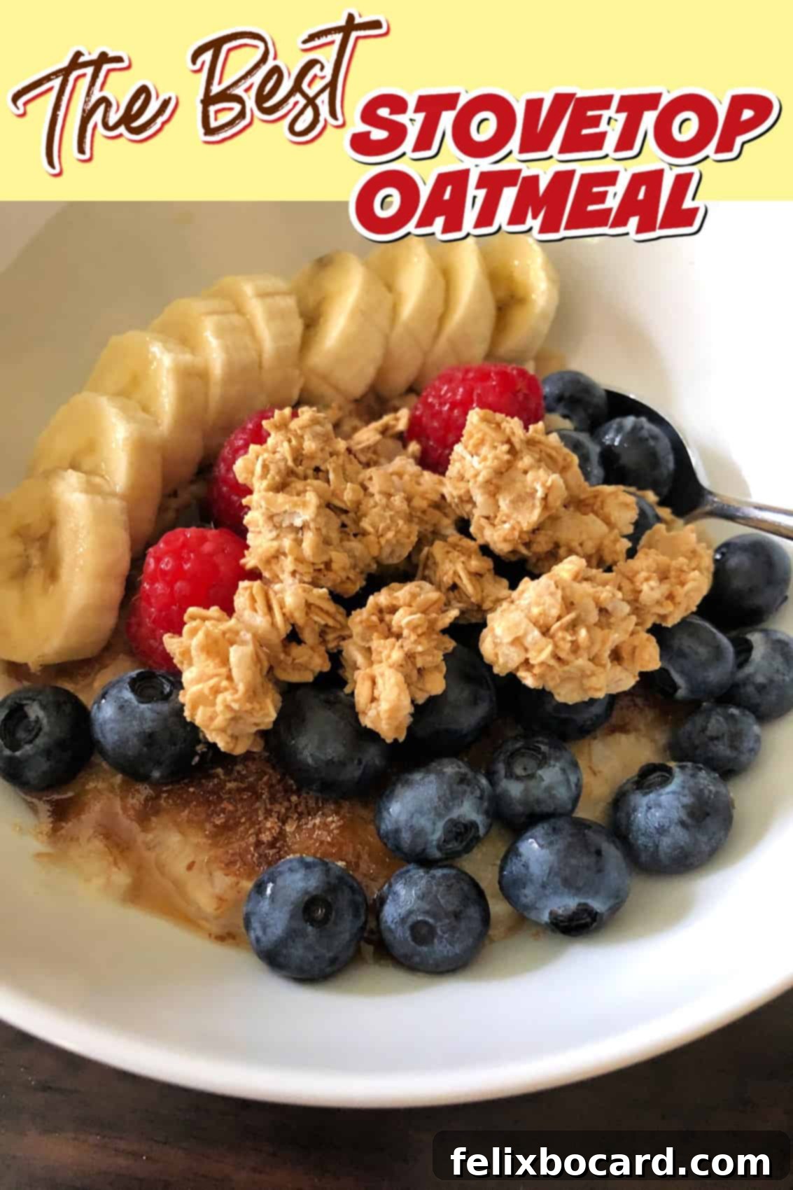 Creamy Almond Milk Stovetop Oats 5 Pin this recipe for delicious stovetop oatmeal topped with fresh fruit and granola.