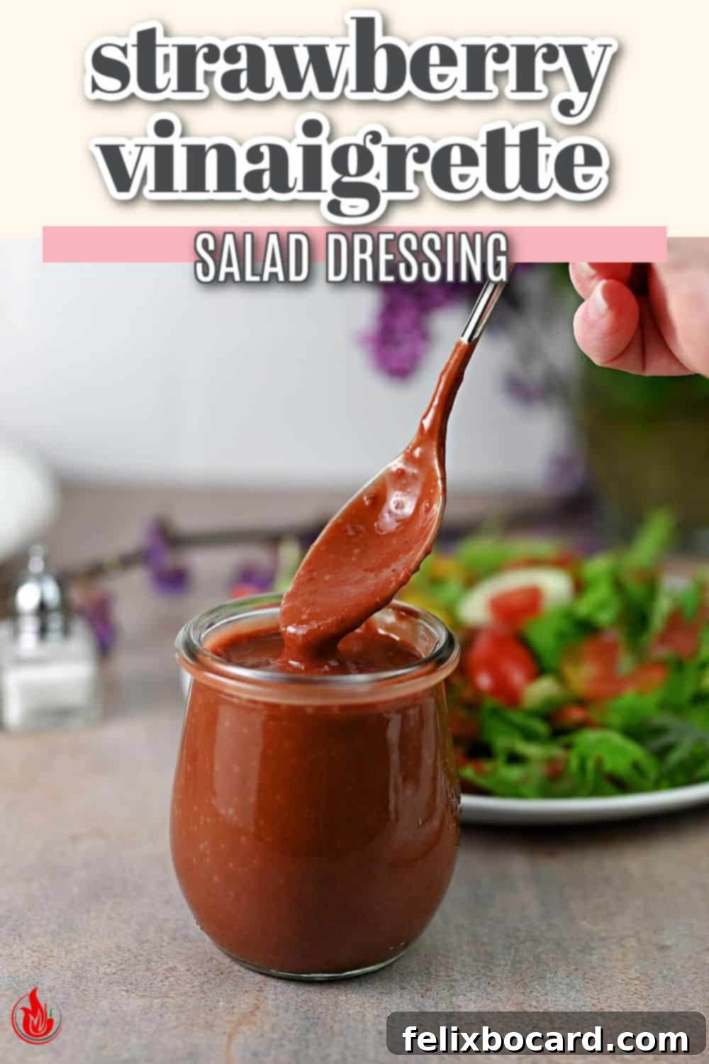 Pin for strawberry balsamic vinaigrette dressing.