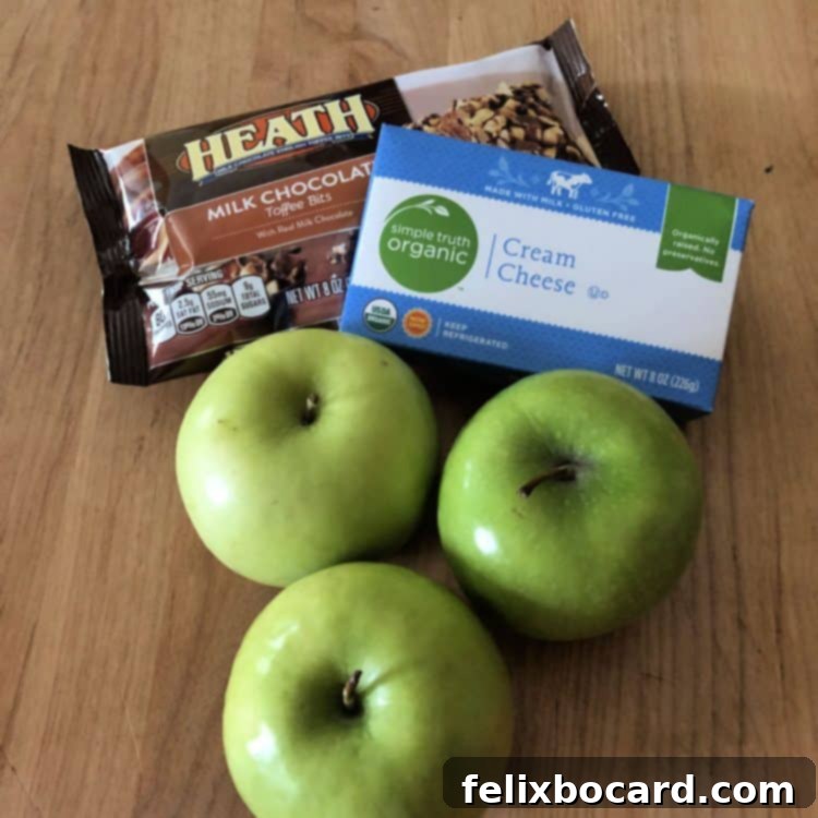 apples, toffee bits and cream cheese