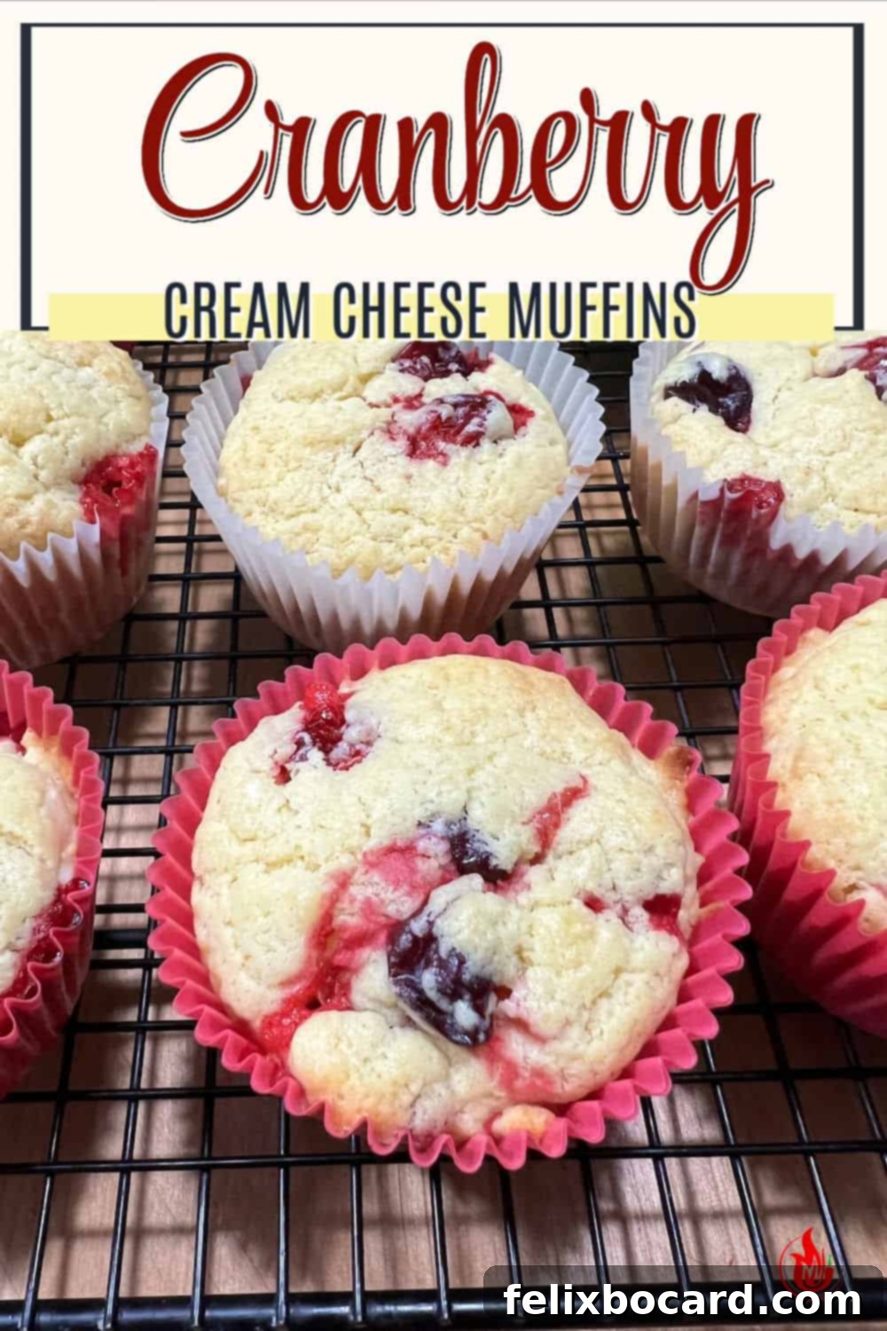 A visually appealing image for Pinterest, showcasing delicious cranberry cream cheese muffins with a call to 'Pin it!'