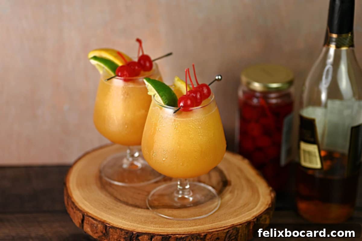 Two glasses of vibrant Wisconsin Brandy Slush, garnished with fresh fruit slices, ready to be enjoyed.