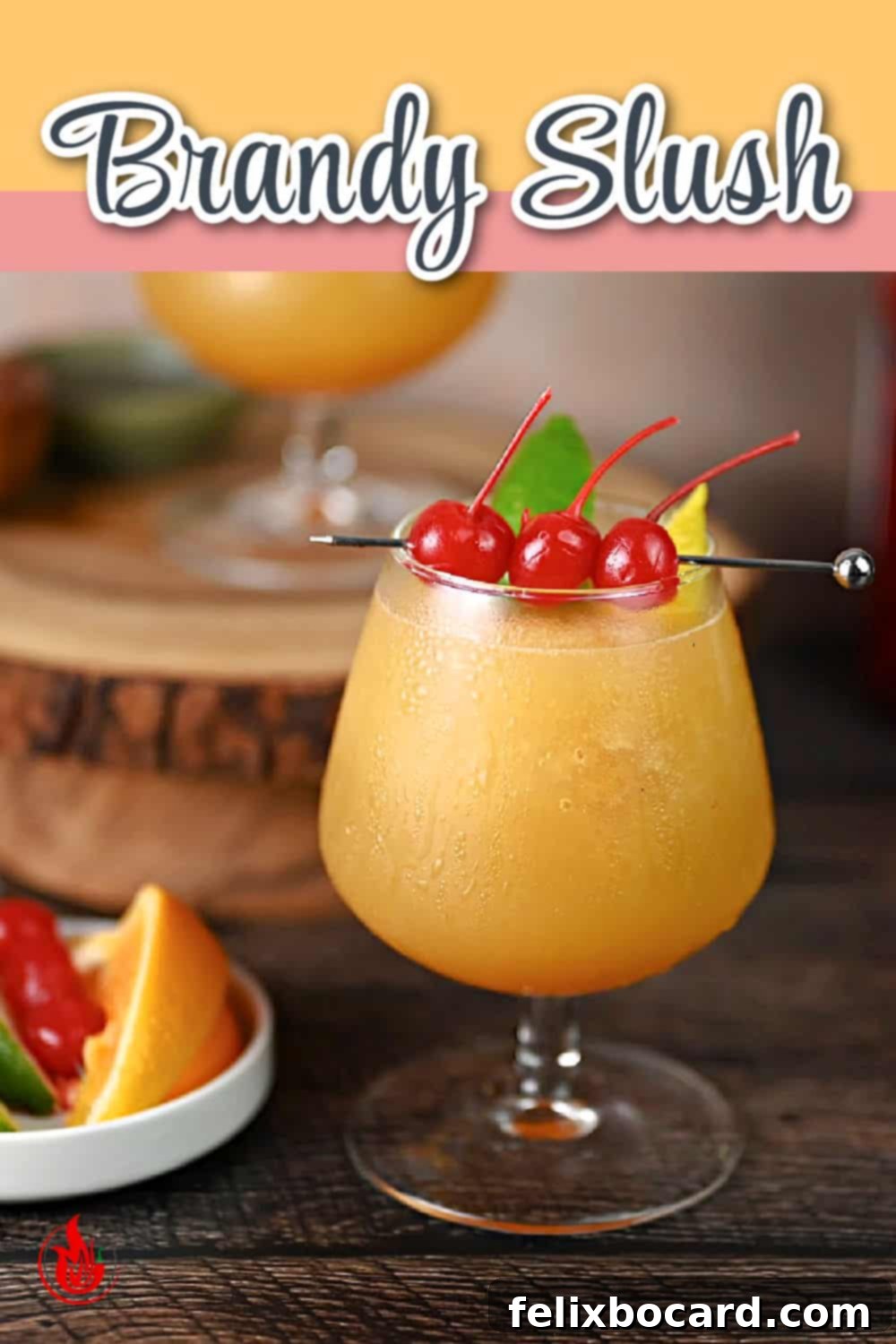 A visually appealing Pinterest-style pin image for Wisconsin Brandy Slush, featuring a delicious-looking drink and inviting text to save the recipe.