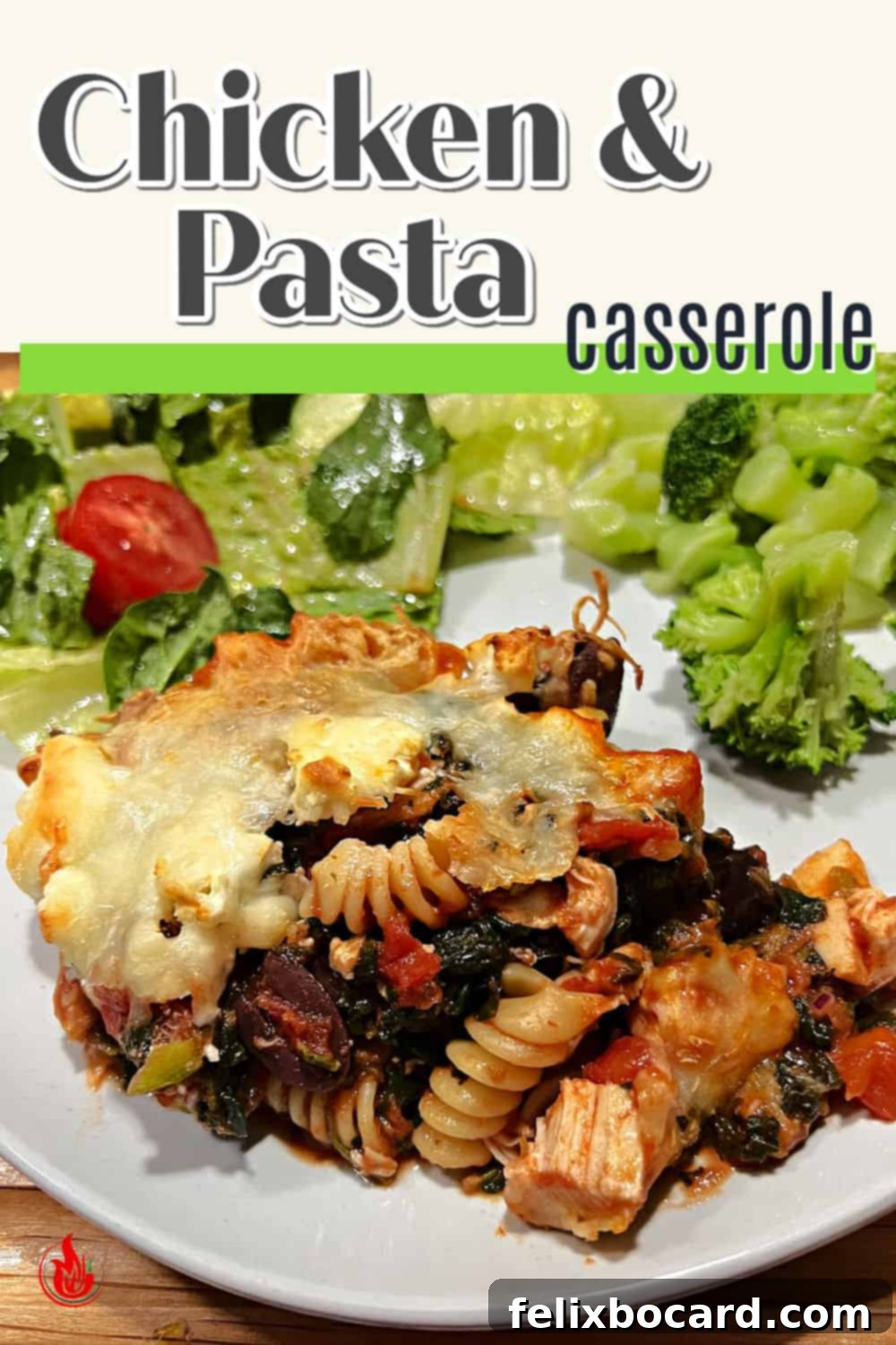 Pin for Chicken and Pasta casserole.