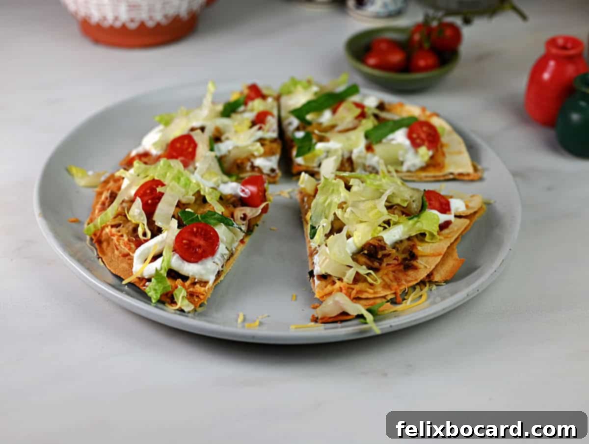 Air fryer Mexican pizza on a plate.