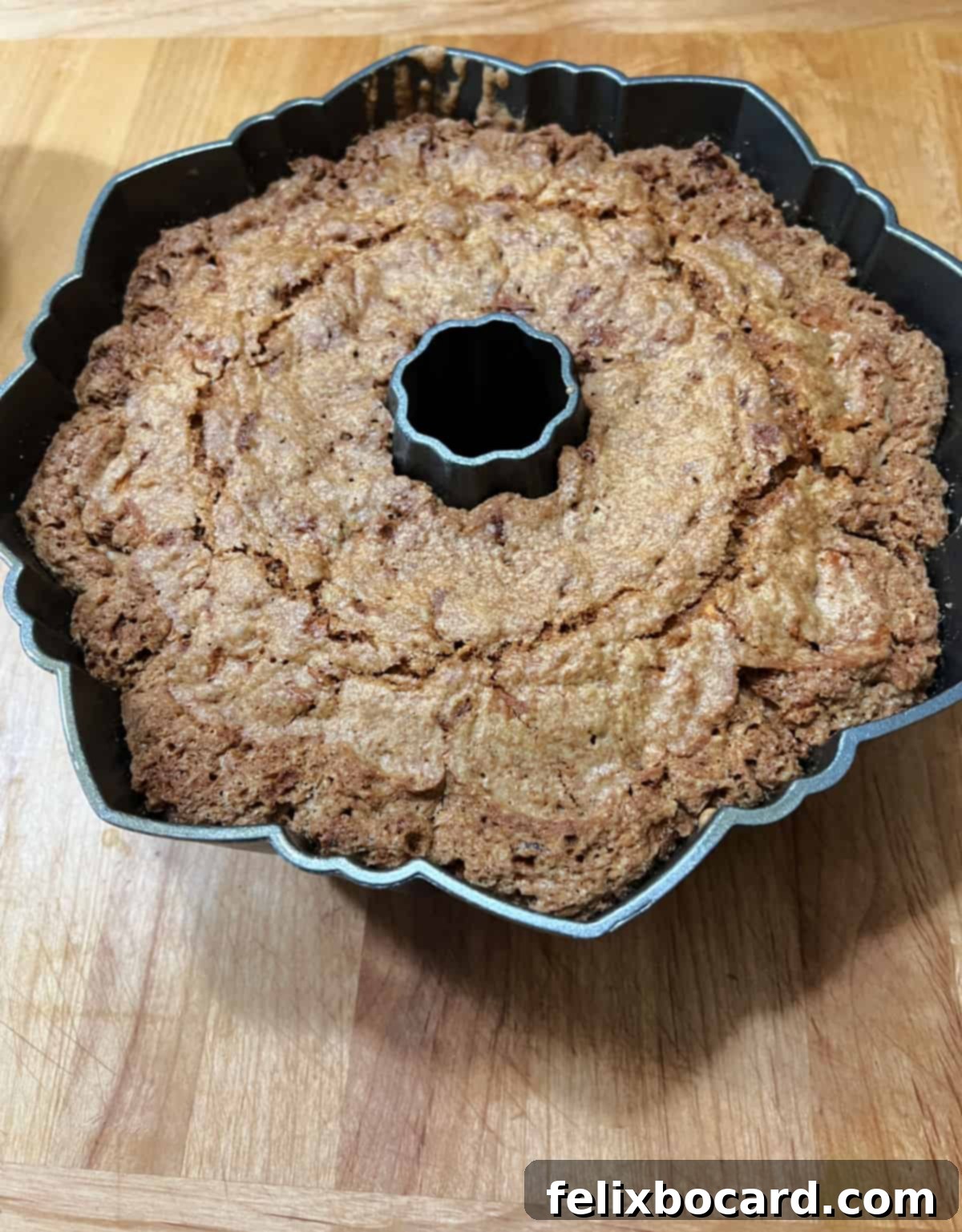 Baked cake cooling in the Bundt pan.